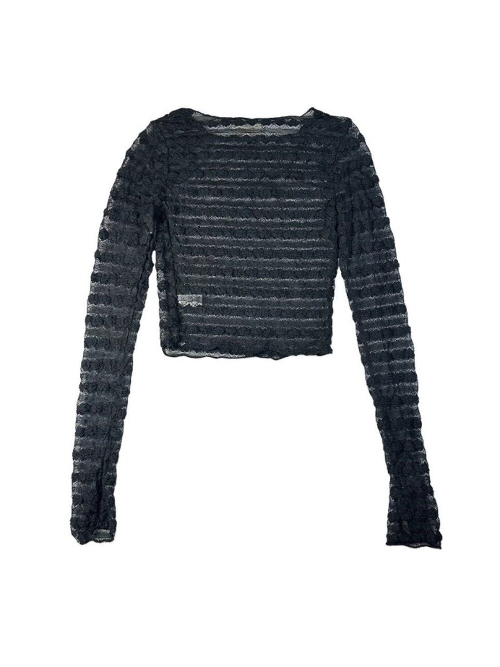 The Vintage Shop Black Heart Textured Knit Sheer Mesh Crop Top LS Small Goth - Picture 3 of 12